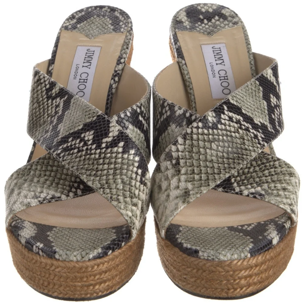 Jimmy Choo Snake Print Wedge Sandals - Picture 2 of 14